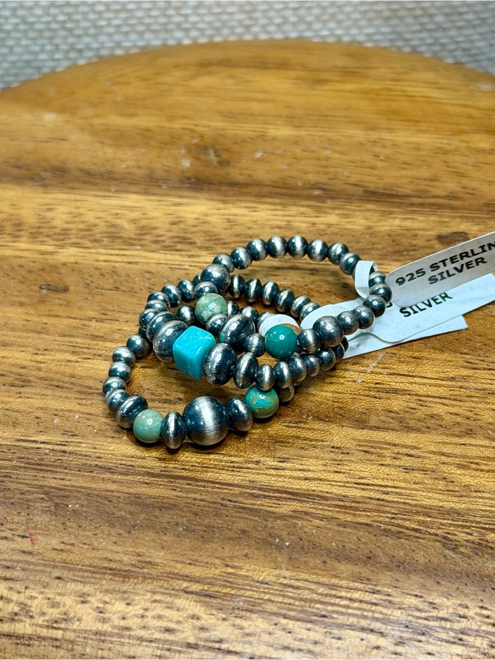 Sterling Silver Beaded Ring Set with Turquoise and Green Stone Accents